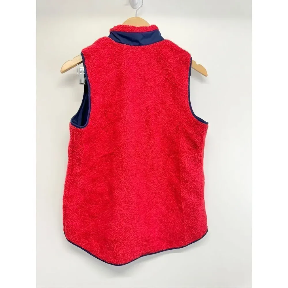 Crown‎ & Ivy Vest Size Small Womens Red Blue Faux Fur Full Zip